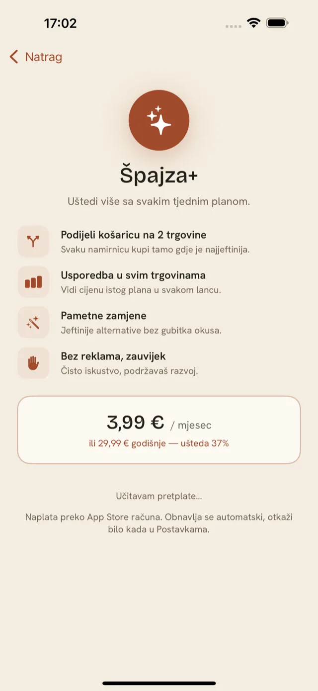 Špajza+ — podjela košarice i usporedba trgovina u aplikaciji.